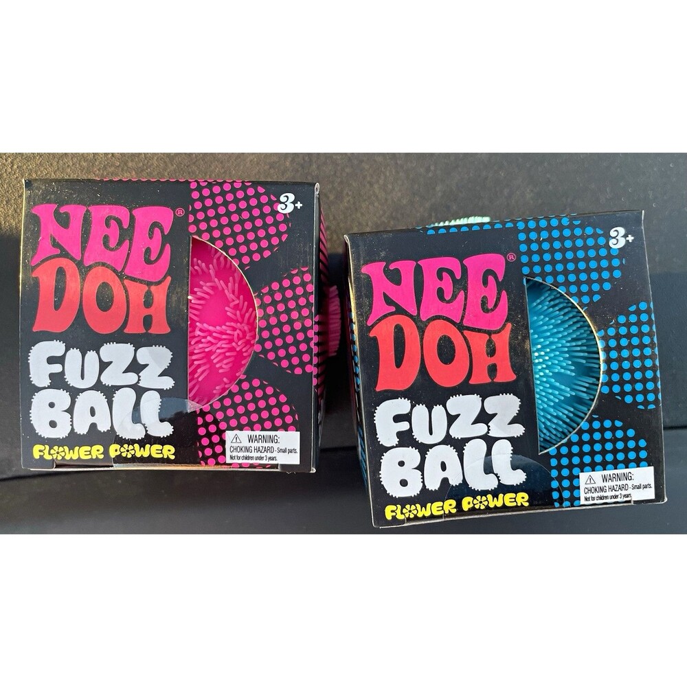 Nee Doh Fuzz Ball "Flower Power" Sensory Squeeze Toy, Pink & Blue 2 Pack